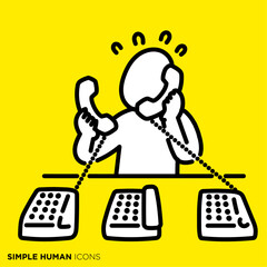 シンプルな人間のアイコンシリーズ「電話対応に追われる人」