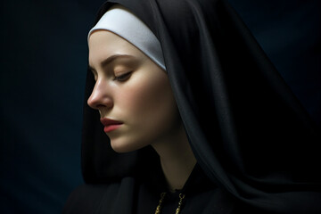 Generative AI picture of monastery sister nun praying have faith believe in God happiness