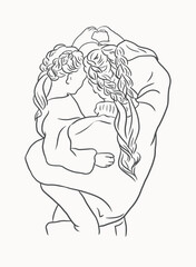 Hand drawn mom hug baby vector, sketch mom and baby