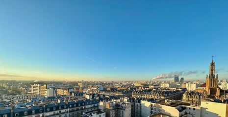Morning Light over Paris, Featuring the Iconic Bell Tower of the Église du Saint-Esprit - obrazy, fototapety, plakaty