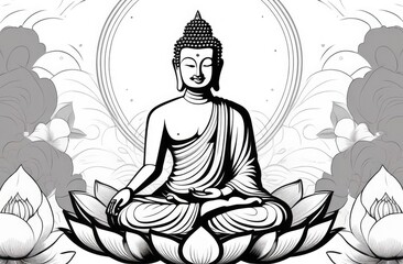 flat illustration of buddha statue in lotus position. meditation, awareness and spirituality