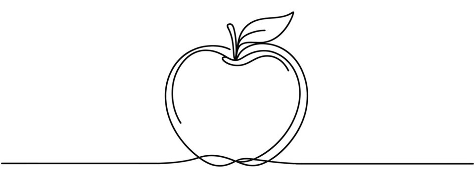 Apple fruit in continious line art drawing style. Minimalist black line sketch on white background. Vector illustration