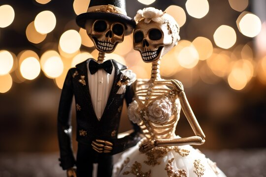 Skeletal figures in wedding dresses