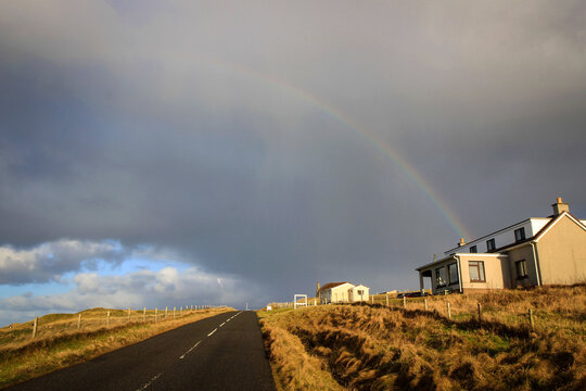 Scenic rainbow view near Scarista village, Isle of Harris, Hebrides, Scotland