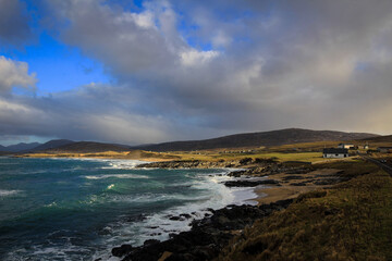Fototapeta na wymiar Borve beach view by sunny noon, Isle of Harris, Hebrides, Scotland
