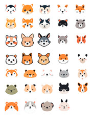 Multiple animal avatar logos with ICON materials such as cats, dogs, deer, bears, foxes, badgers, hamsters, sheep, etc