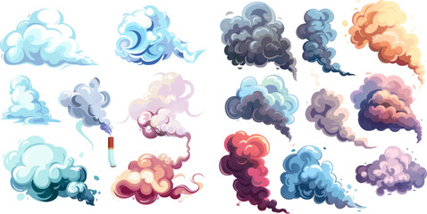 Deadly gas clouds vector isolated illustration set - obrazy, fototapety, plakaty