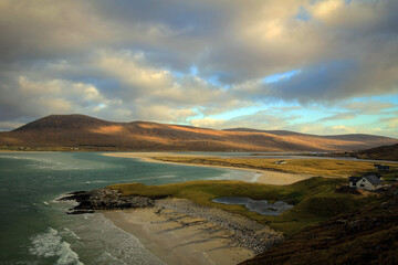 Scenic view of Luskentyre beach by low tide, Isle of Harris, Outer Hebrides, Scotland