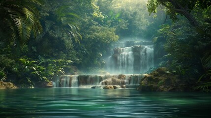 Waterfall in tropical rainforest