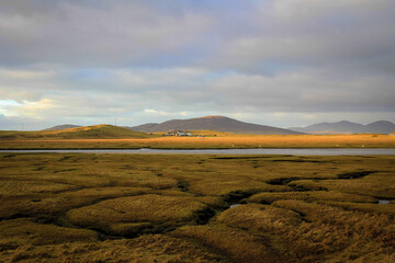 Fototapeta na wymiar Marshes view near Luskentyre beach, Isle of Harris, Hebrides, Scotland