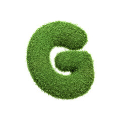 Capital letter G shaped from lush green grass, isolated on a white background. Side view. 3D render illustration