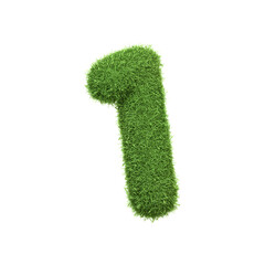 The number 1 shaped from dense green grass, set against a pure white backdrop. Number one. Front view. 3D render illustration