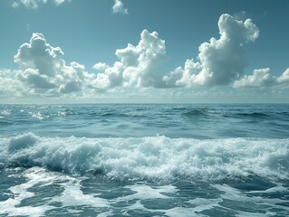 The ocean is calm and the sky is cloudy. The water is blue and the waves are small
