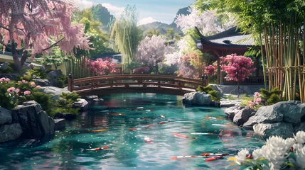 Rolgordijnen Zen Paradise: A Tranquil Journey Through a Traditional Japanese Garden © Hattie