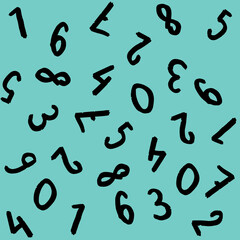 template with the image of keyboard symbols. a set of numbers. Surface template. pastel green blue background. Square image.