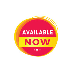Available now red label icon for announcement, advertising, vector. Flat design template for banner.