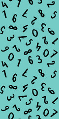 template with the image of keyboard symbols. a set of numbers. Surface template. pastel green blue background. Vertical image.