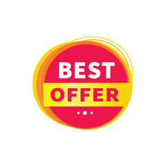 Best offer red label icon for announcement, advertising, vector. Flat design template for banner.