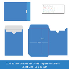 Envelope Size 22.9 x 32.4 cm dieline template and 3d box