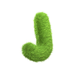 Capital letter J shaped from lush green grass, isolated on a white background. Side view. 3D render illustration