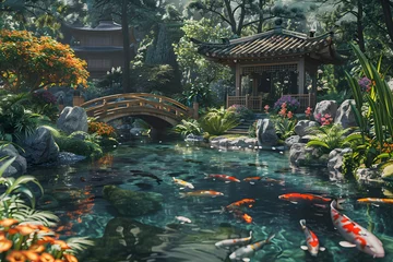 Schilderijen op glas Zen Paradise: A Tranquil Journey Through a Traditional Japanese Garden © Hattie