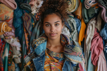 A person repurposing old clothing and textiles for DIY projects, promoting sustainable fashion...