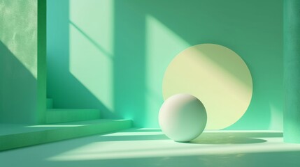 A green background with white features a color gradient style, light yellow and violet tones, light turquoise and red hues, minimalist nature studies, luminous shadowing, and lens flares.