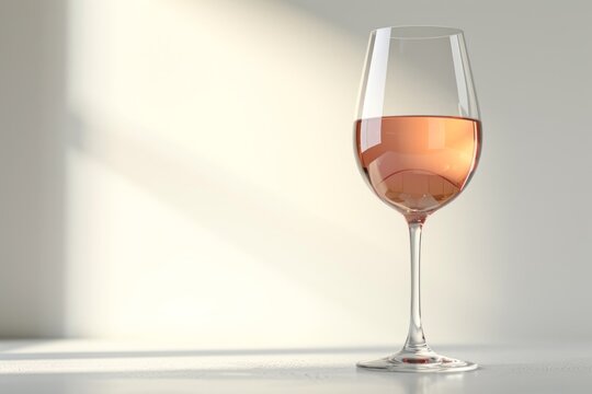 White and amber are the dominant colors in the presentation of the ros� wine against a white backdrop.