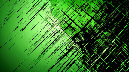 Abstract green background with black lines, copy space