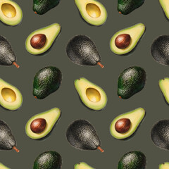 Seamless pattern with Illustrations of avocado. Color pencil drawings. Perfect for product packaging, home textile, stationery and other goods
