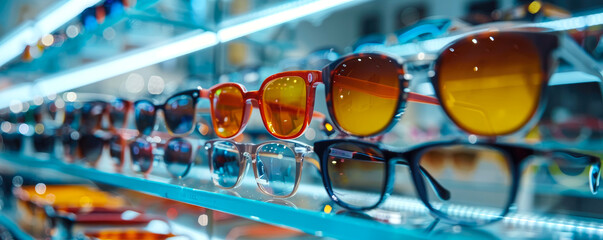 shop window with sunglasses. - obrazy, fototapety, plakaty