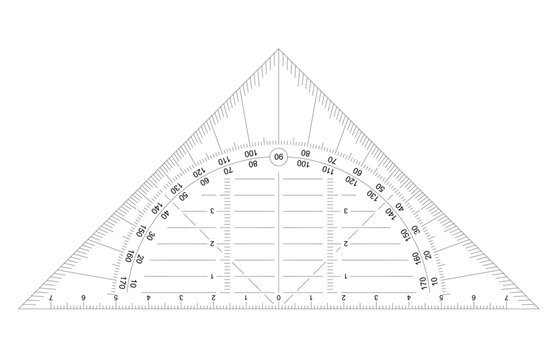 Triangle ruler Triangle ruler or set square. protractor icon. Grids for a ruler in millimeter, centimeter. 0, 45 en 90 degrees. Rulers mm, cm scale. metric units measurinor set square sign. Protractor