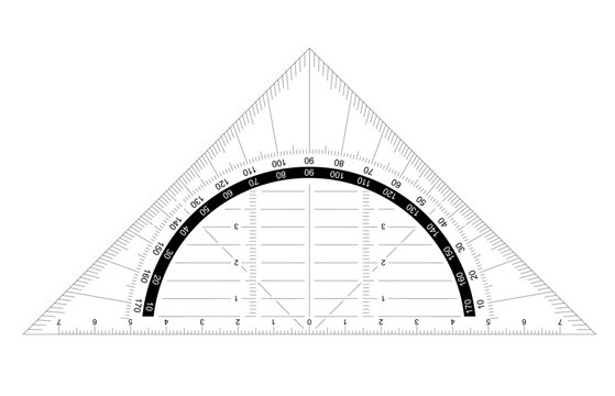Triangle ruler Triangle ruler or set square. protractor icon. Grids for a ruler in millimeter, centimeter. 0, 45 en 90 degrees. Rulers mm, cm scale. metric units measurinor set square sign. Protractor