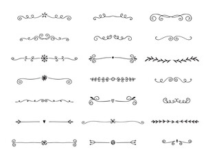 Hand drawn dividers and decorative separators. Divider ornament big set collection.