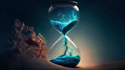 Relaxed sand of time in the hourglass, concept art. The passage of time, animation. - Powered by Adobe