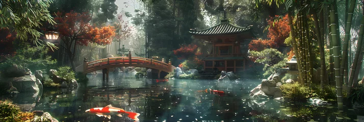 Foto op Plexiglas Zen Paradise: A Tranquil Journey Through a Traditional Japanese Garden © Hattie