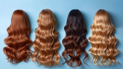 Elegant makeup and hair extension variety on mannequin with diverse color options mockup