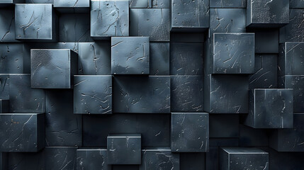 An image featuring layered blue square tiles, highlighting their texture and creating a sense of depth - obrazy, fototapety, plakaty