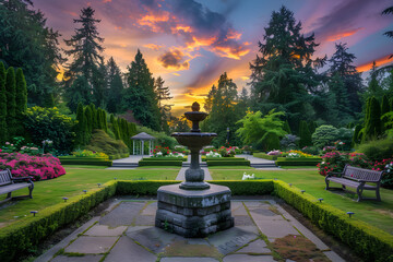The Serenity and Elegance Displayed at the Beautiful Sunset in The JQ Gardens - obrazy, fototapety, plakaty