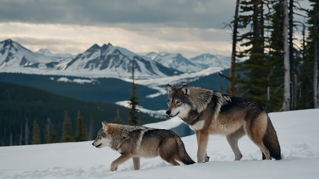 Two wolfs in the snow