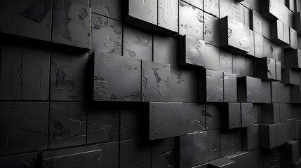 A stylized image showcasing a wall of 3D cubes, all with weathered, rugged textures that create a moody atmosphere
