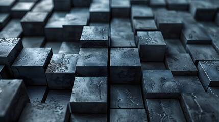 Close-up of uniformly distributed cubes with reflective surfaces, embodying order and precision