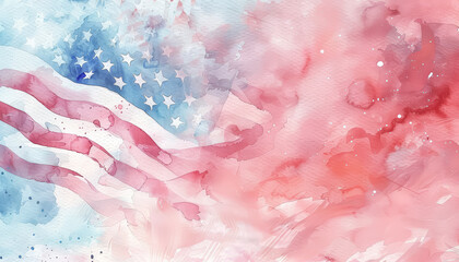 A watercolor painting of the American flag with a white background