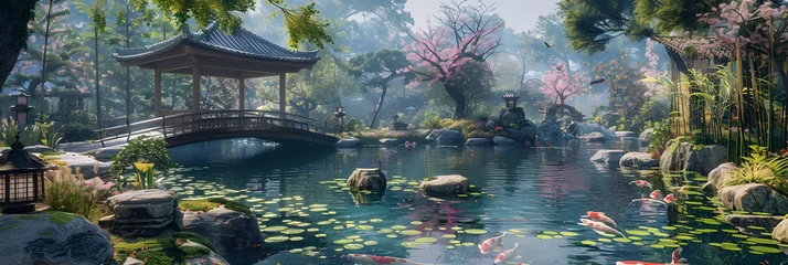 Ingelijste posters Zen Paradise: A Tranquil Journey Through a Traditional Japanese Garden © Hattie