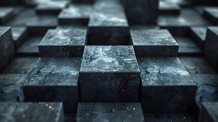 Moody image depicting an array of three-dimensional cubes with subtle orange glow, suggesting advanced technology or alien architecture