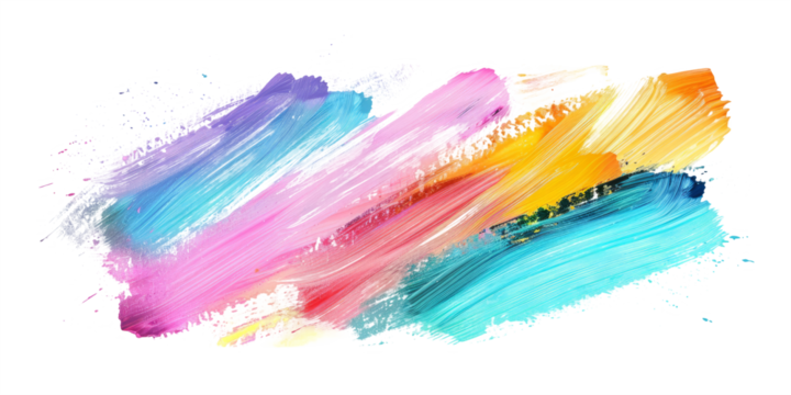 bright wavy colorful brush strokes isolated on white background