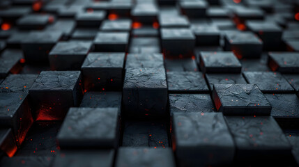 Fototapeta premium A mesmerizing pattern of black cubes with red glowing accents creating a mysterious 3D effect