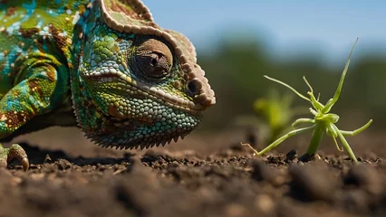 Kussenhoes  chameleon on the grass © ASGraphics