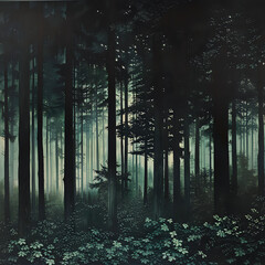 forest, tree, fog, trees, light, nature, dark, mist, landscape, autumn, wood, morning, misty, woods, sun, green, leaf, night, foggy, fantasy, park, summer, mystical, path, road