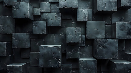 Raised black blocks create a dramatic and tactile 3d surface with a sense of movement
